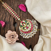 Vriksham Chand Bali  Peacock Motif Feather Design Kundan Jadau Maang Tikka-Pearl-J3491